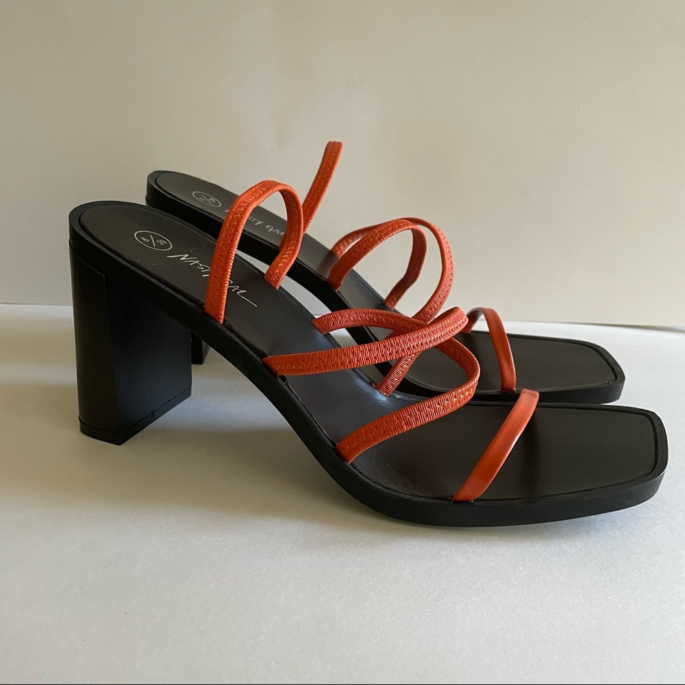 Nasty Gal black with Orange strap square toe sandals